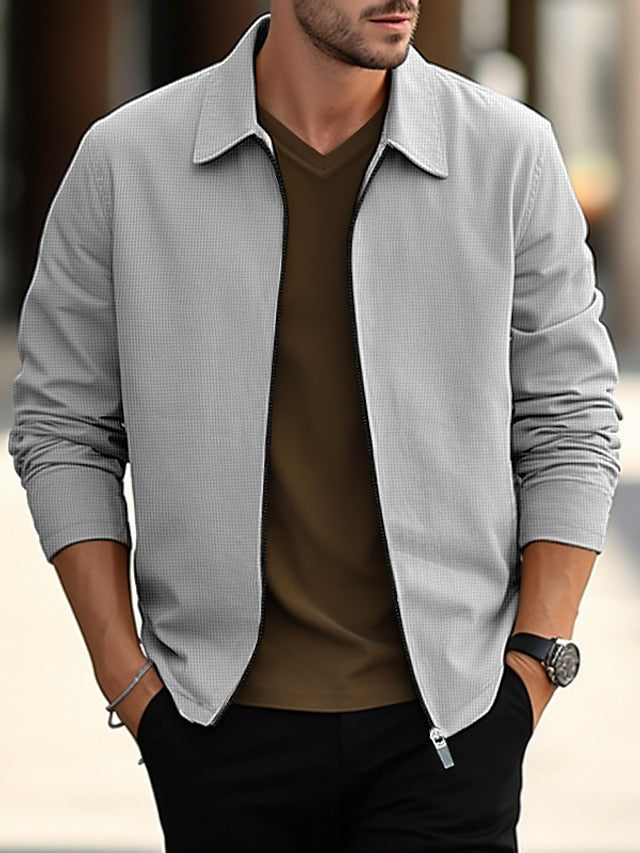 Men's Jacket Casual Jacket Outdoor Daily Wear Warm Zipper Pocket Fall Winter Plain Fashion Streetwear Lapel Regular Black White Blue Khaki Gray Jacket