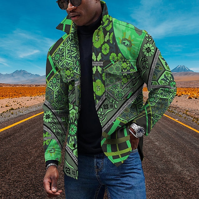 Men's Coat Breathable Outdoor Single Breasted Floral 3D Printed Graphic Turndown Sporty Jacket Outerwear Long Sleeve Print Spring