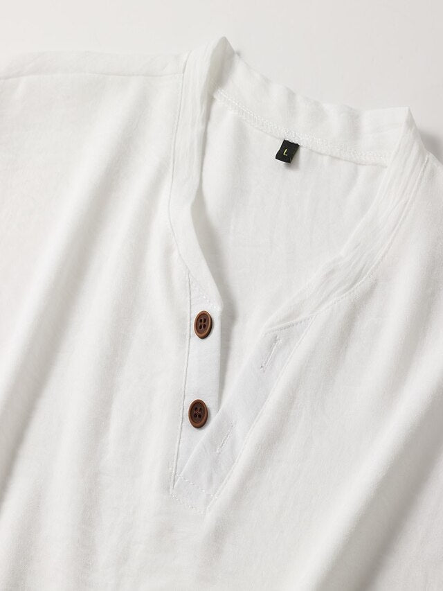 Men's Henley Shirt Tee Top Plain V Neck Street Vacation Short Sleeves Clothing Apparel Fashion Designer Basic