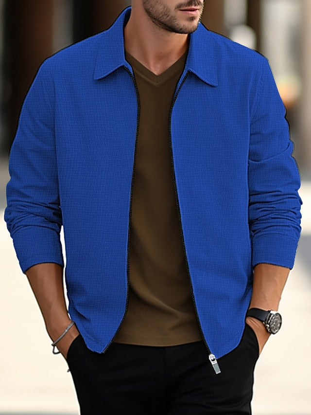 Men's Jacket Casual Jacket Outdoor Daily Wear Warm Zipper Pocket Fall Winter Plain Fashion Streetwear Lapel Regular Black White Blue Khaki Gray Jacket