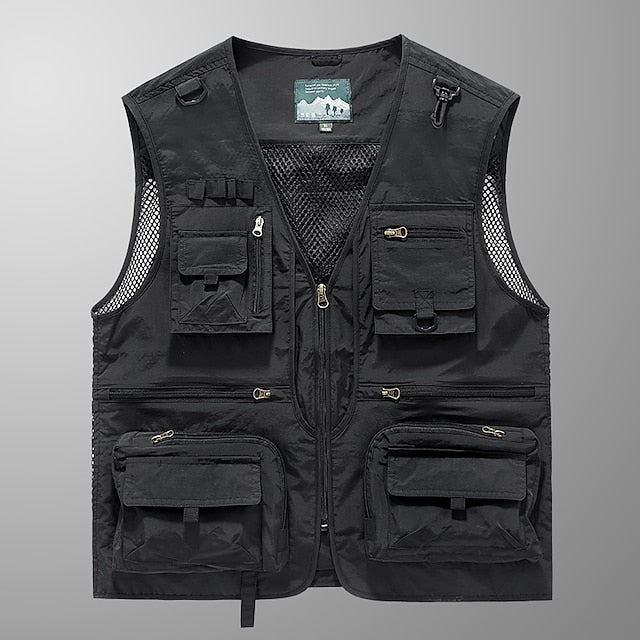 Men's Hiking Vest Sleeveless Outerwear Outdoor Stretchy Comfortable Zipper Pocket Basic Terylene Black Army Green Burgundy Hunting Fishing Climbing