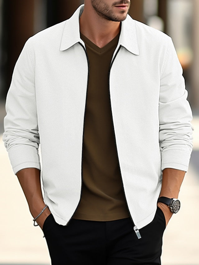 Men's Jacket Casual Jacket Outdoor Daily Wear Warm Zipper Pocket Fall Winter Plain Fashion Streetwear Lapel Regular Black White Blue Khaki Gray Jacket