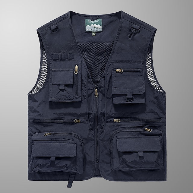 Men's Hiking Vest Sleeveless Outerwear Outdoor Stretchy Comfortable Zipper Pocket Basic Terylene Black Army Green Burgundy Hunting Fishing Climbing