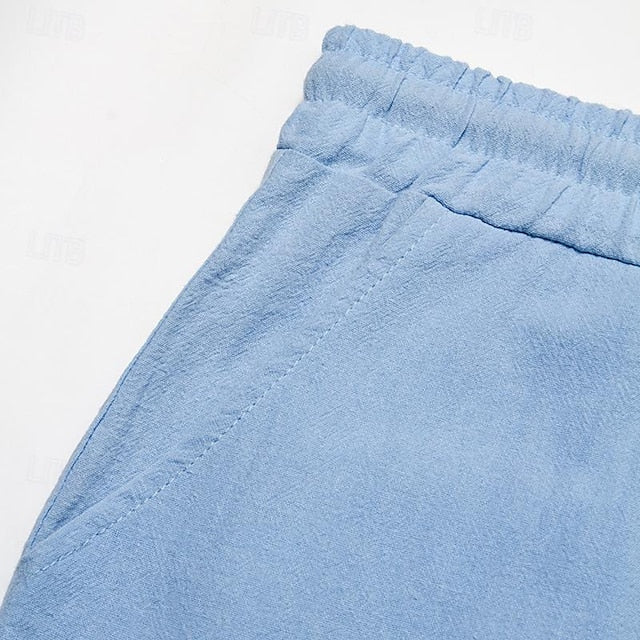 Men's Shorts Linen Shorts Summer Shorts Beach Shorts Drawstring Elastic Waist Multi Pocket Plain Knee Length Outdoor Beach Hawaiian Casual ArmyGreen Black Inelastic