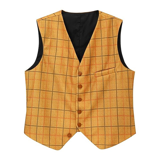 Men's Vest Waistcoat Daily Wear Going out Vintage Fashion Spring & Fall Button Polyester Comfortable Plain Single Breasted Collarless Regular Fit Buff Light Grey Vest