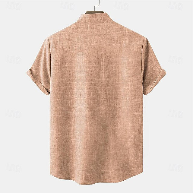 Men's 20%Linen+20%Cellulose+60%Polyester Shirt Tribal Southwestern Print Short Sleeve Turndown Pink, Blue, khaki Shirt Daily