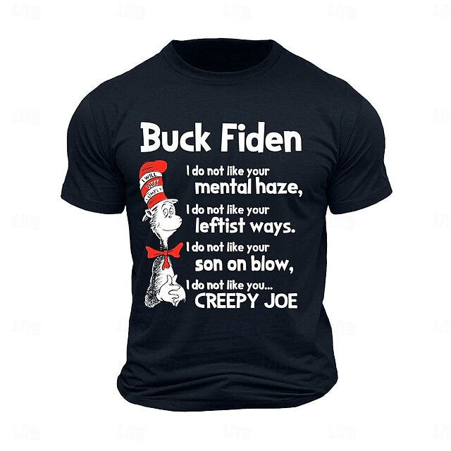 Buck Fiden Men's 100% Cotton Graphic T Shirt Sports Classic Shirt Short Sleeve Comfortable Tee Sports Outdoor Holiday Summer Fashion Designer Clothing