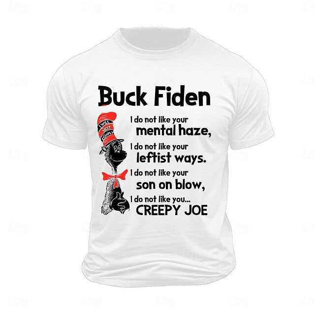 Buck Fiden Men's 100% Cotton Graphic T Shirt Sports Classic Shirt Short Sleeve Comfortable Tee Sports Outdoor Holiday Summer Fashion Designer Clothing