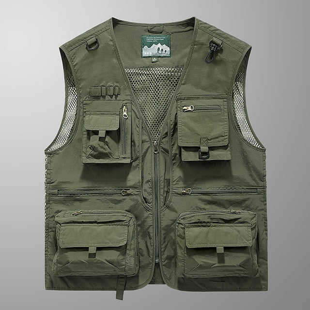 Men's Hiking Vest Sleeveless Outerwear Outdoor Stretchy Comfortable Zipper Pocket Basic Terylene Black Army Green Burgundy Hunting Fishing Climbing