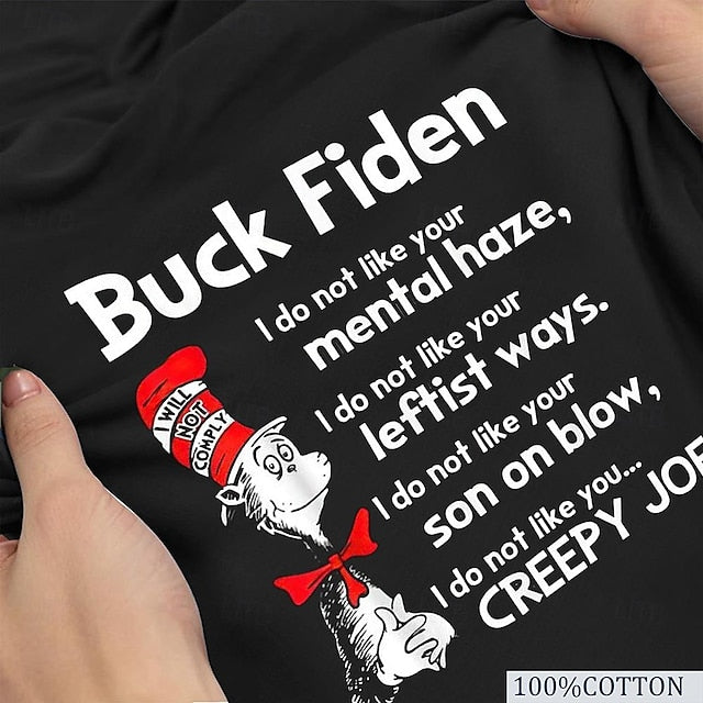 Buck Fiden Men's 100% Cotton Graphic T Shirt Sports Classic Shirt Short Sleeve Comfortable Tee Sports Outdoor Holiday Summer Fashion Designer Clothing