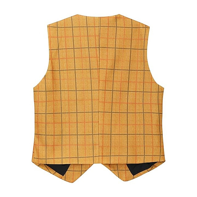 Men's Vest Waistcoat Daily Wear Going out Vintage Fashion Spring & Fall Button Polyester Comfortable Plain Single Breasted Collarless Regular Fit Buff Light Grey Vest