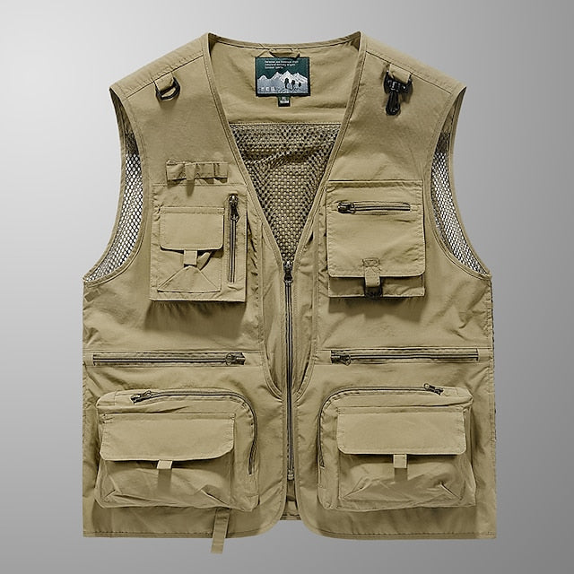 Men's Hiking Vest Sleeveless Outerwear Outdoor Stretchy Comfortable Zipper Pocket Basic Terylene Black Army Green Burgundy Hunting Fishing Climbing