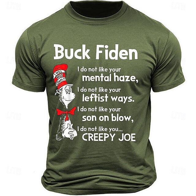 Buck Fiden Men's 100% Cotton Graphic T Shirt Sports Classic Shirt Short Sleeve Comfortable Tee Sports Outdoor Holiday Summer Fashion Designer Clothing