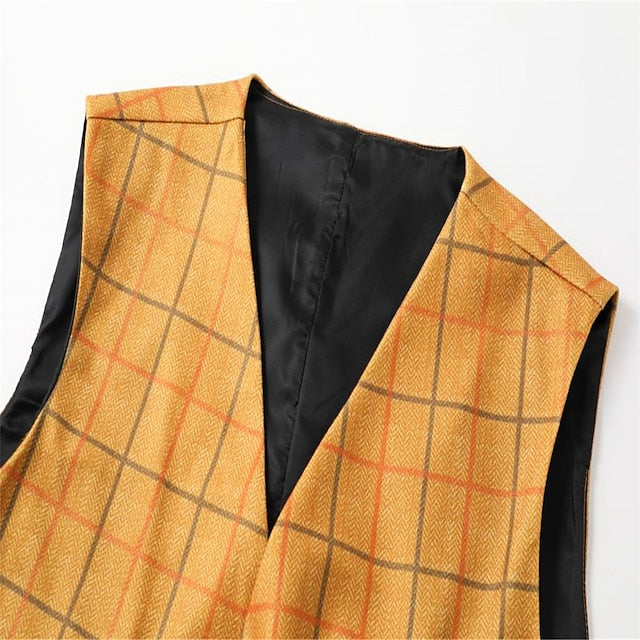 Men's Vest Waistcoat Daily Wear Going out Vintage Fashion Spring & Fall Button Polyester Comfortable Plain Single Breasted Collarless Regular Fit Buff Light Grey Vest