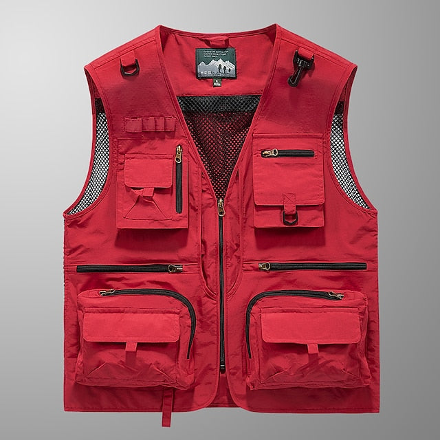 Men's Hiking Vest Sleeveless Outerwear Outdoor Stretchy Comfortable Zipper Pocket Basic Terylene Black Army Green Burgundy Hunting Fishing Climbing