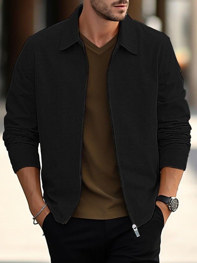 Men's Jacket Casual Jacket Outdoor Daily Wear Warm Zipper Pocket Fall Winter Plain Fashion Streetwear Lapel Regular Black White Blue Khaki Gray Jacket