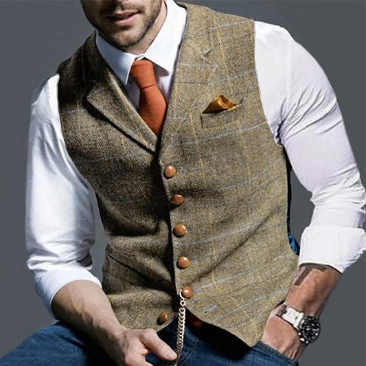 Men's Vest Waistcoat Daily Wear Going out Vintage Fashion Spring &  Fall Button Polyester Comfortable Plain Single Breasted V Neck Regular Fit Deep Green Gray Green Navy Leaf Vest