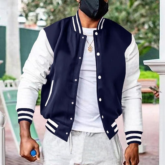 Men's Lightweight Jacket Casual Jacket Varsity Jacket Daily Vacation Warm Pocket Fall & Winter Color Block Fashion Classic Stand Collar Regular Black Wine Red Navy Blue Royal Blue Jacket
