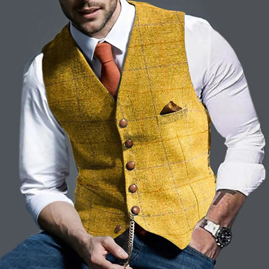 Men's Vest Waistcoat Daily Wear Going out Vintage Fashion Spring &  Fall Button Polyester Comfortable Plain Single Breasted Collarless Regular Fit Buff Light Grey Vest