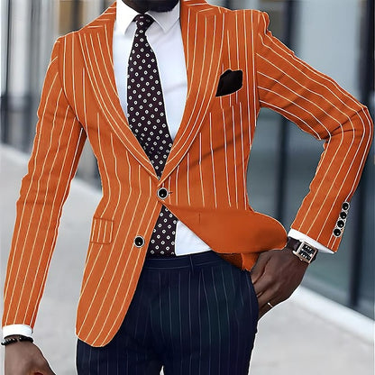 Men's Blazer Business Cocktail Party Wedding Party Fashion Casual Spring &  Fall Polyester Stripes Button Pocket Comfortable Single Breasted Blazer Black White Yellow Pink