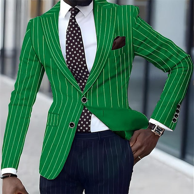 Men's Blazer Business Cocktail Party Wedding Party Fashion Casual Spring &  Fall Polyester Stripes Button Pocket Comfortable Single Breasted Blazer Black White Yellow Pink