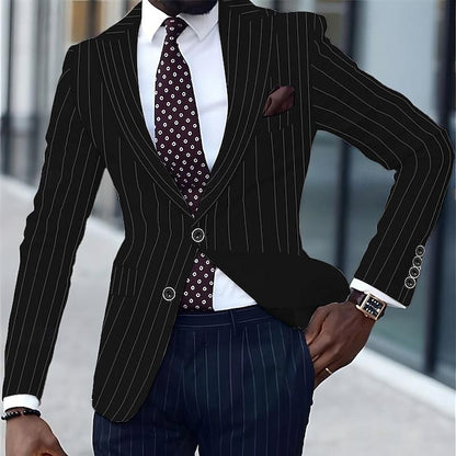 Men's Blazer Business Cocktail Party Wedding Party Fashion Casual Spring &  Fall Polyester Stripes Button Pocket Comfortable Single Breasted Blazer Black White Yellow Pink