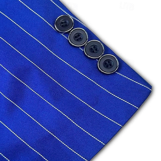 Men's Blazer Business Cocktail Party Wedding Party Fashion Casual Spring &  Fall Polyester Stripes Button Pocket Comfortable Single Breasted Blazer Black White Yellow Pink